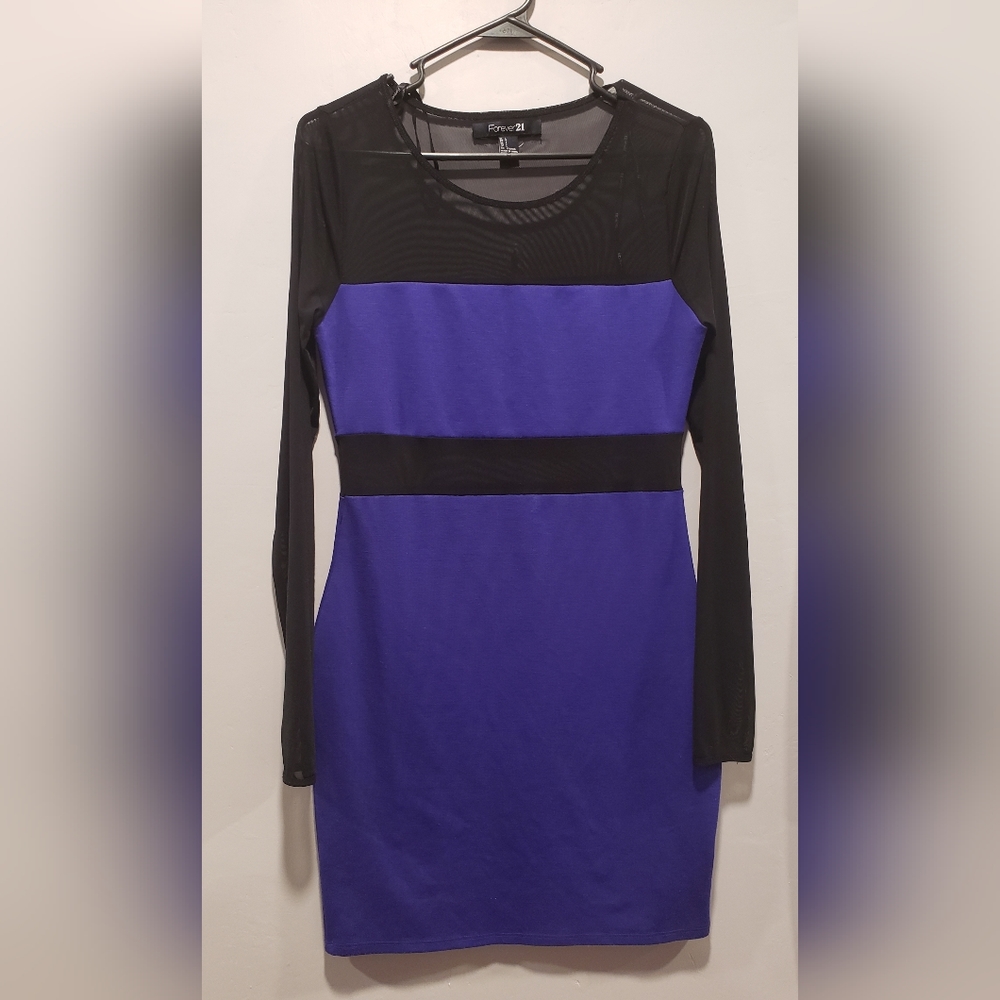 Purple black mesh long sleeve dress